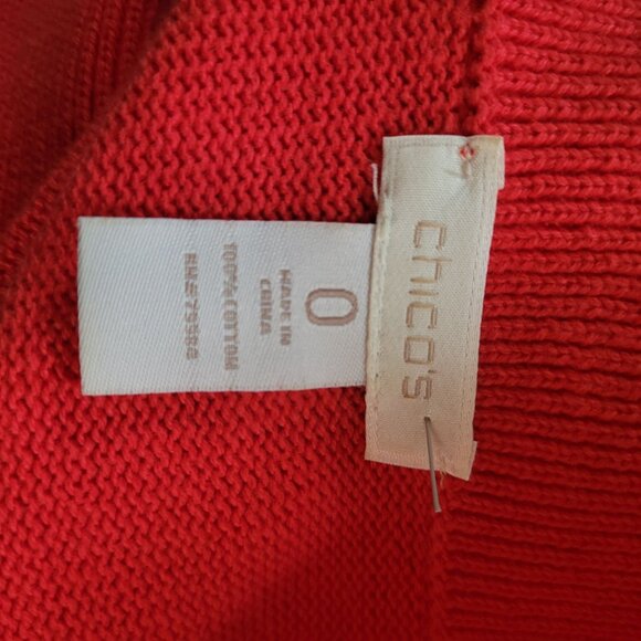 Chicos Cotton Blend Red Button-Up Cardigan Jacket With Pockets Size 0 Small - Picture 3 of 7